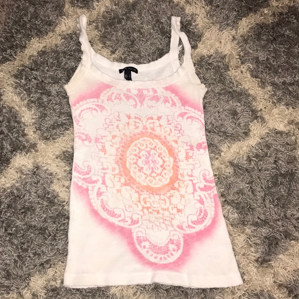 Factory distressed white and coral tank.